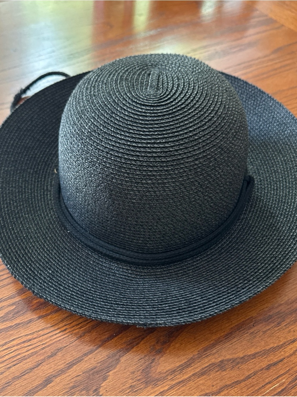 Women’s Black Wide-Brim Straw Hat with Trim Detail
